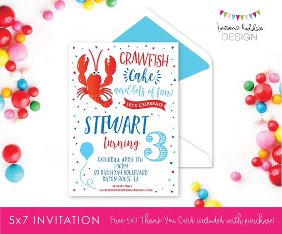 Crawfish Birthday Invitation Crawfish Boil Crawfish Birthday Crawfish Printables Crawfish Birthday Decorations Lauren Haddox Designs