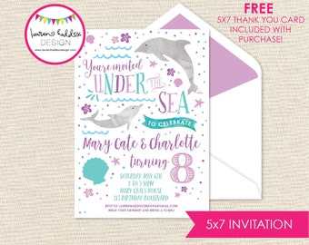 Dolphin Birthday Invitation, Pool Party Invitation, Under the Sea Invitation, Dolphin Decorations, Swim Party Invite, Lauren Haddox Designs