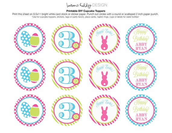 DIY, Easter Birthday Cupcake Toppers Il_570xn