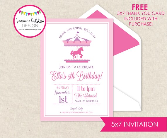Carousel Birthday Invitation, Carousel Birthday, Carousel Printables, Carousel Birthday Decorations, Lauren Haddox Designs Il_570xn