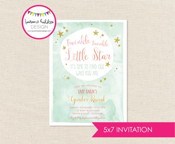 Twinkle Twinkle Gender Reveal Invitation, Gender Reveal Invitation, Twinkle Twinkle Little Star, Lauren Haddox Designs Il_570xn