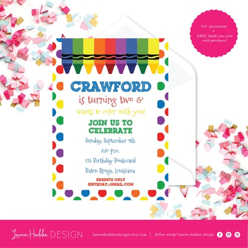 Crayon Party Invitation Crayon Birthday Party Invitations - Etsy