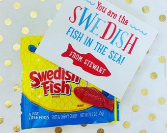 Swedish Fish in the Sea Valentine, Valentines Day Tag, Candy Valentine Tag, Swedish Fish, Fish Valentine, Classroom Valentine Tags