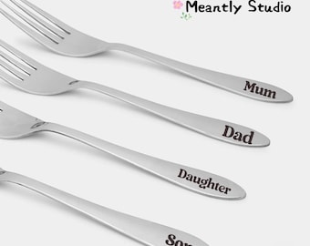 Personalized Engraved Cutlery Set – Custom Name Stainless Steel Knife Fork Spoon, Laser Engraved Flatware Gift for Family or Couple