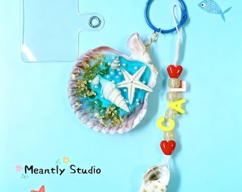 Ocean Resin Seashell Keychain: Starfish Charm, Personalized Beach Accessory