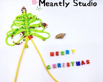 Beaded Christmas Tree Bag Charm: Handmade Rope Keychain