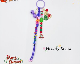 Personalized Christmas Beaded Keychain, Holiday Charm Accessory