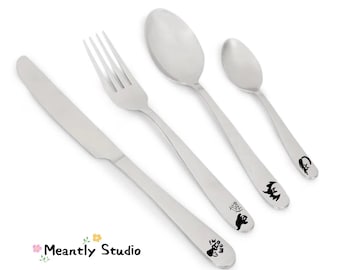 Halloween Stainless Steel Cutlery Set: Spooky Engraved Flatware
