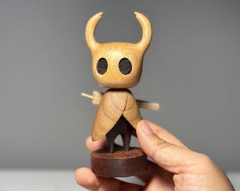 Figurine en bois de noyer inspirée de Hollow Knight • Sculpture magnétique sculptée à la main • Fan de Silksong à collectionner • Décoration de bureau pour joueur
