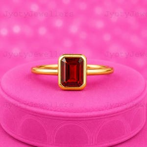 Emerald Cut Ruby Engagement Ring, 14k Yellow Gold Art Deco Solitaire