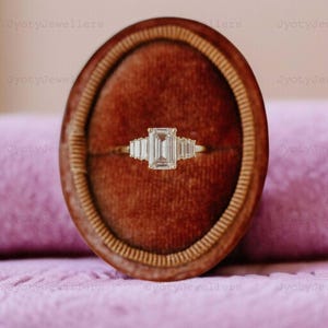 Emerald Cut Moissanite Engagement Ring Yellow Gold Ring Prong Set Wedding Rings Emerald Cut Moissanite Anniversary Ring Gift For Her