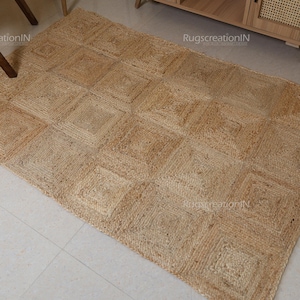 Jutematta 9x12 Naturlig jutematta, Flätad jutematta, Boho jutematta, Juteområdesmatta Boho dekormatta, Matta i anpassad storlek