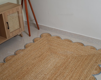 Natural Scalloped Jute Rug, Scallop pattern Rug, Natural Jute Rug, Hallway Runner Rug, Runner Custom Rug, Custom Size Rug
