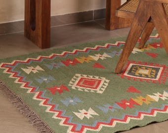 Handwoven Wool Jute Kilim Rug, Kilim Dhurrie Rug, Traditional Indian jute Area rug Large Rug