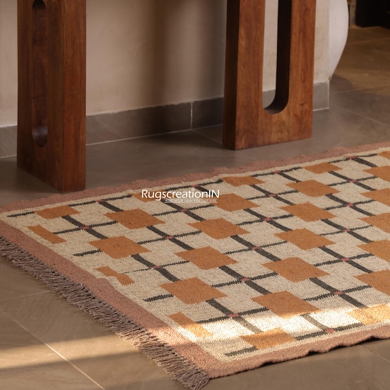Wool jute kilim rug, flatweave kilim rug nursery rug, Wool Jute Kilim Rug, handmade jute rug 200x300 cm kilim rug - custom size rug