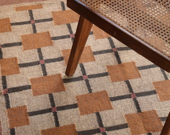 Alfombra Kilim de yute y lana tejida a mano, estilo Dhurrie plano de estilo bohemio, alfombra de fibra natural (1,2 x 1,8 m)