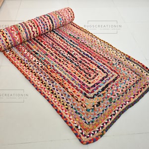 Handbraided Jute Runner Rug: Scalloped Edge Boho Hallway Carpet