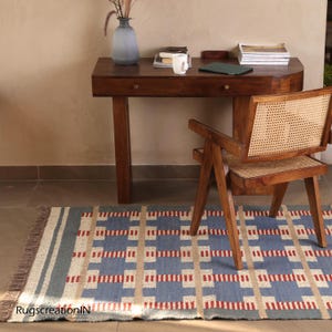 Handwoven Wool Jute Kilim Rug,Bohemian Flatweave Dhurrie (5x8 ft, Custom Size Available)