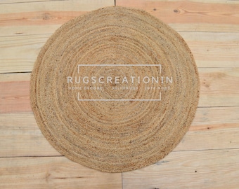 Handmade Wool Jute Rug: Round Boho Rug, Rustic Home Decor