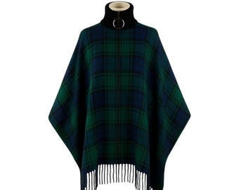 Schottischer Tartan Fringe Poncho – Damen Wollmischung Cape
