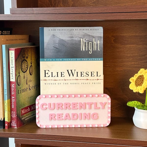 Currently Reading Sign | Book Display with Adjustable Width | Personalized Bookshelf Decor for Book Lovers, Bookish Gifts & Reading Nooks