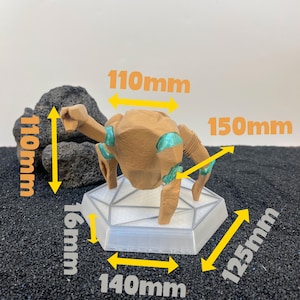 Cute sci fi alien companion figure inspired by Rocky from Project Hail Mary, emotional support collectible with glowing base for cozy gaming and reading spaces