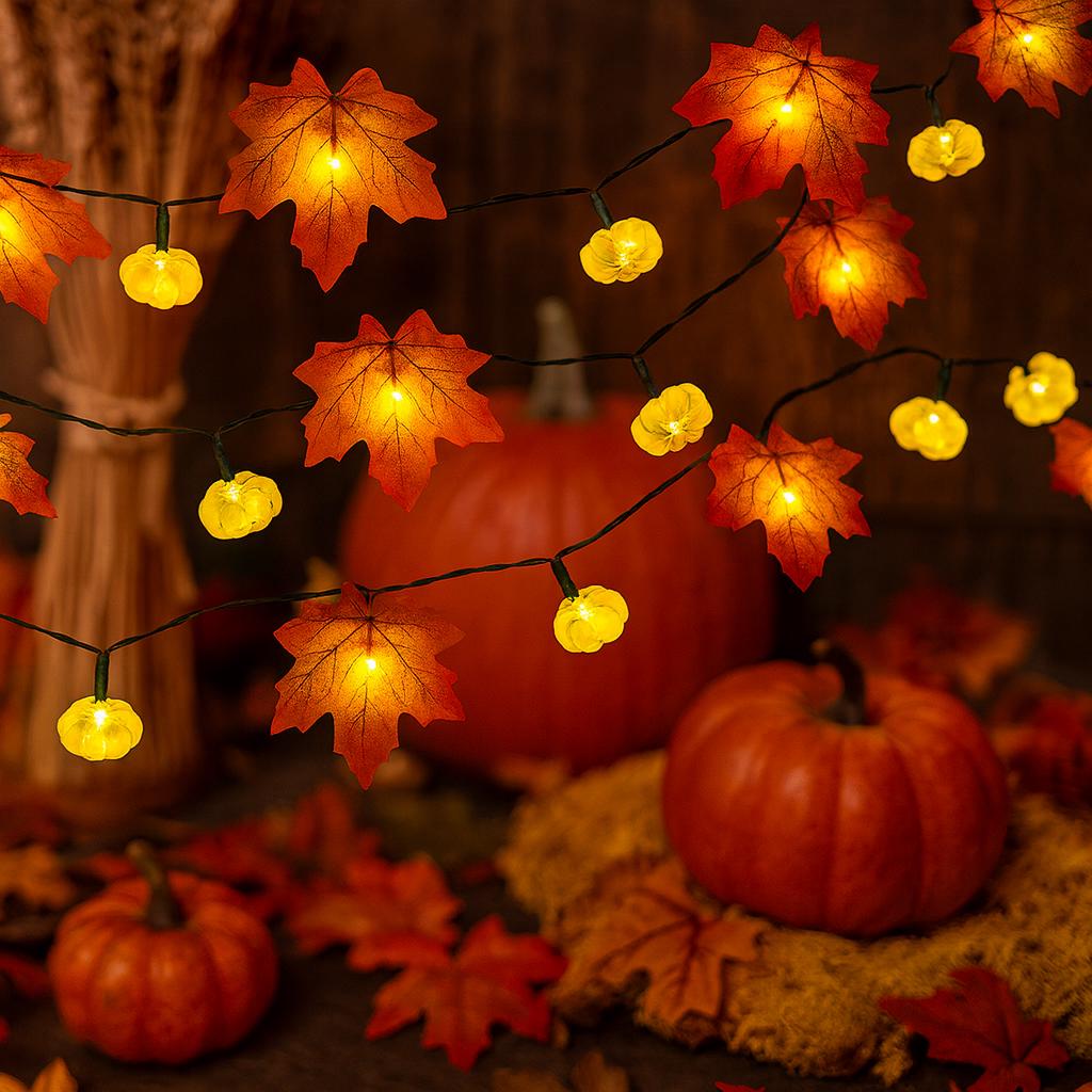 Maple Leaf & Pumpkin LED Garland (Etsy)