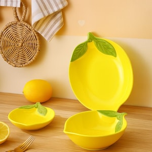 Lemon Shaped Ceramic Plate – Yellow Fruit Dish for Snacks & Decor