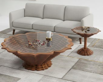 Handmade Walnut Veneer Coffee Table: Modern Wood & Glass Center Table