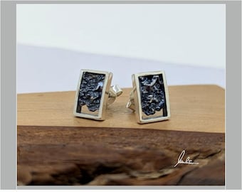 Stud earrings, silver with structured center part