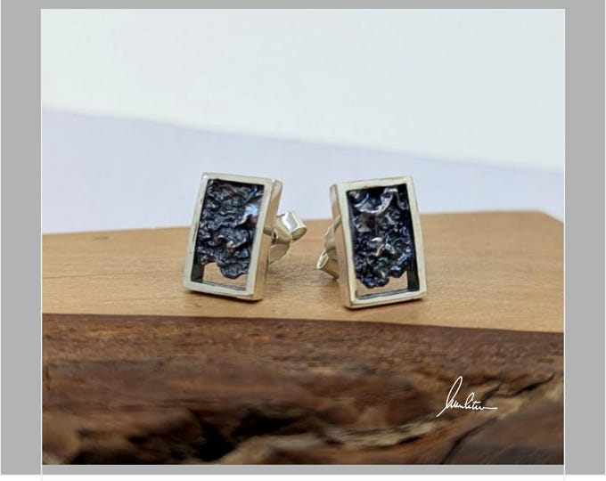 Stud earrings, silver with structured center part