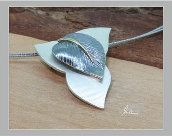 Pendant leaf and feather handmade