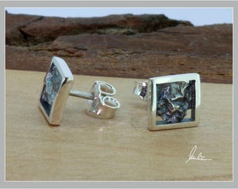 Stud earrings in silver, square blackened