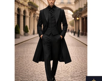 Abrigo formal negro para hombre – Herren Eleganter Mantel – Manteau Homme Long Luxe Vintage Tailored