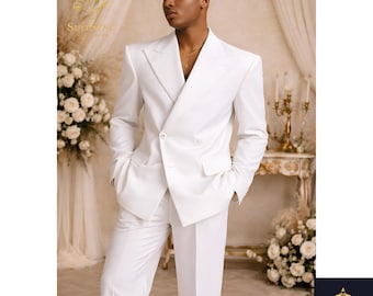 White Double Breasted Wedding Suit Mens 2 Piece – Herren Anzug Hochzeit Elegant – Costume Homme Mariage Luxe