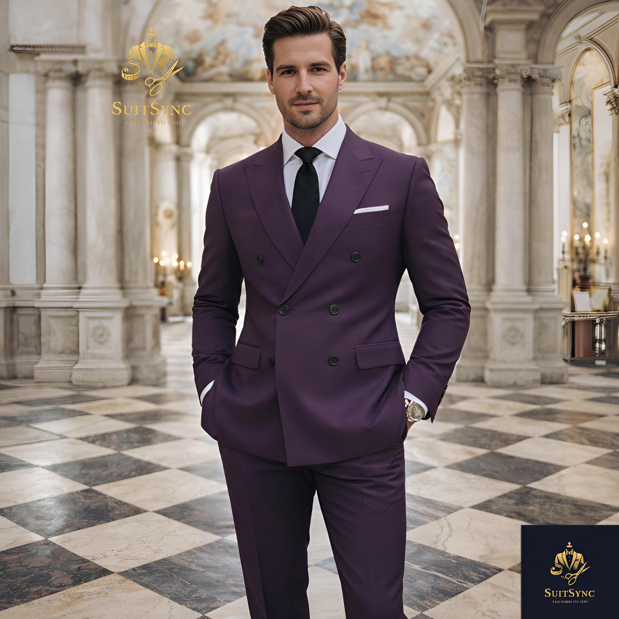 Men Purple Suit Double Breasted Blazer Pants Set Plum Wedding