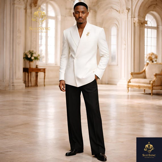 White Double Breasted Dinner Jacket Men Wedding Groom Tuxedo Black Pants Trauanzug Modern Costume Croisé Homme Prom Outfit Evening Wear