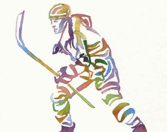 Ice Hockey Watercolor Painting Wall Art, Canvas Art, Sports Fan Birthday Boy Gift