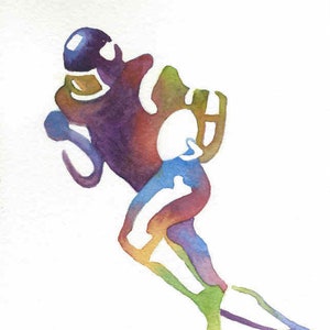 Football Player Sports Art Print, Athlete Watercolor Painting image 1