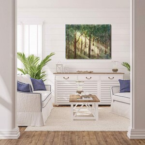 Forest Landscape Original Watercolor Painting, Light Beams in the Woods Wall Art image 2