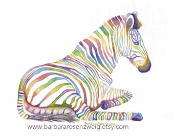 Rainbow Zebra Watercolor Print: Whimsical Nursery Wall Art