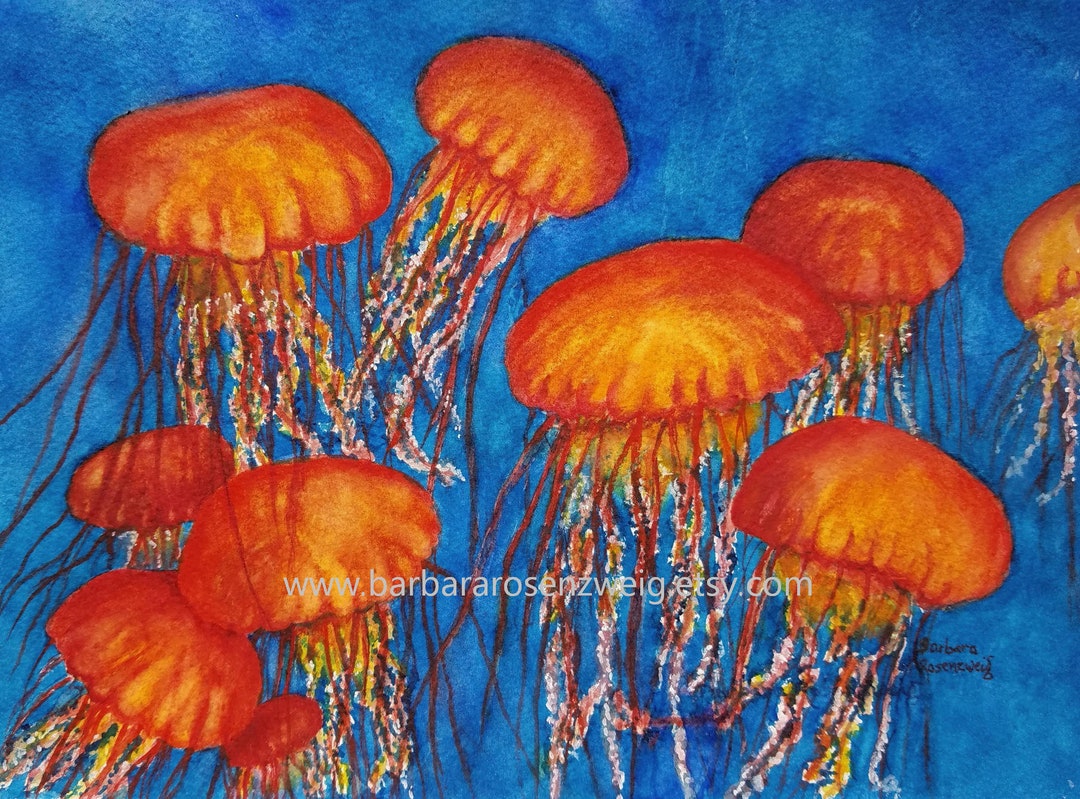 Jellyfish Art, Jellyfish Painting, Jellyfish Watercolor, Jellyfish Wall