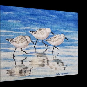 Beach Sandpipers Watercolor Painting, Coastal Home Décor Wall Art image 2