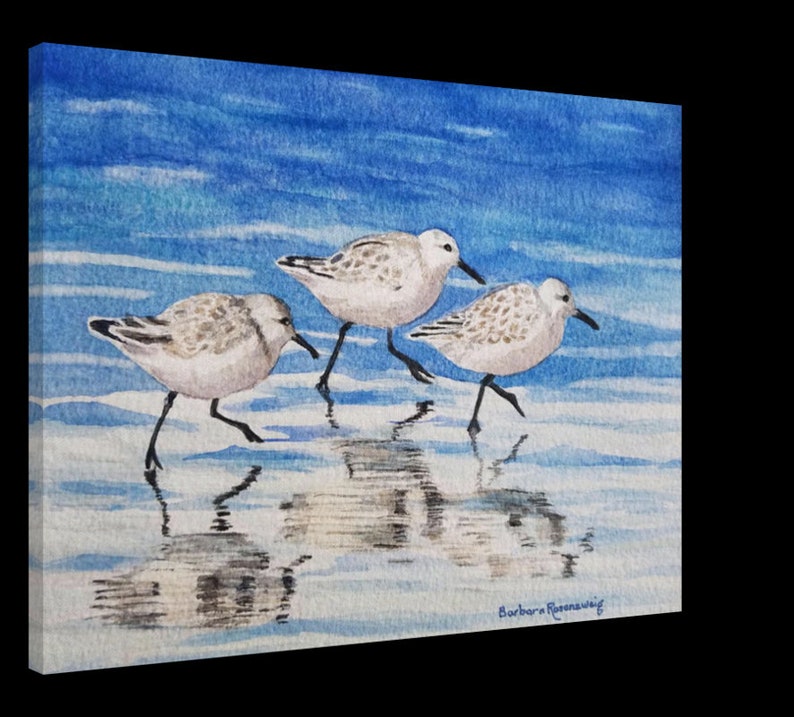 Beach Sandpipers Watercolor Painting, Coastal Home Décor Wall Art image 2
