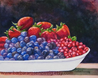 Blueberries, Strawberries, Pomegranate Kitchen Décor Wall Art
