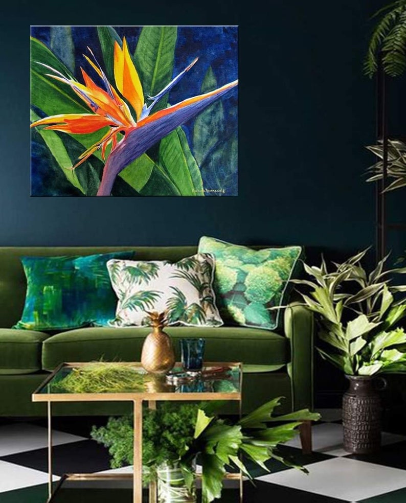 Bird of Paradise Watercolor Painting, Tropical Flower Wall Art Print image 3