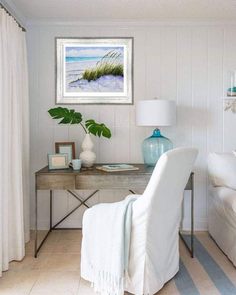 Peaceful Beach Sand Dunes and Sea Oats Watercolor Painting, Coastal Home Décor Wall Art image 9