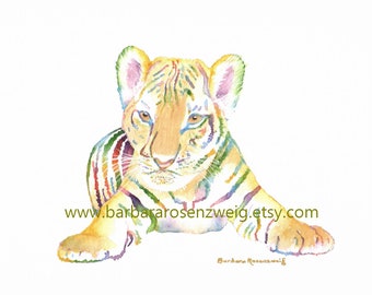 Rainbow Baby Tiger Print, Tiger Cub Art, Tiger Baby Painting, Nursery Wall Art, Kid Room Decor, New Mom Gift, Canvas Print, Baby Shower Gift