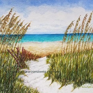Arte mural costero de avena marina, acuarela de dunas apacibles, impresión artística de playa de la isla Anna Maria, decoración de pared para el hogar con dunas costeras