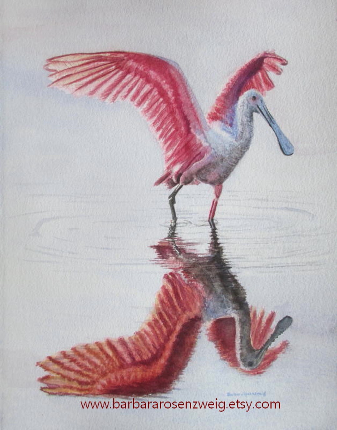 Roseate Spoonbill Bird Watercolor Painting, Coastal Decor, Beach Decor ...